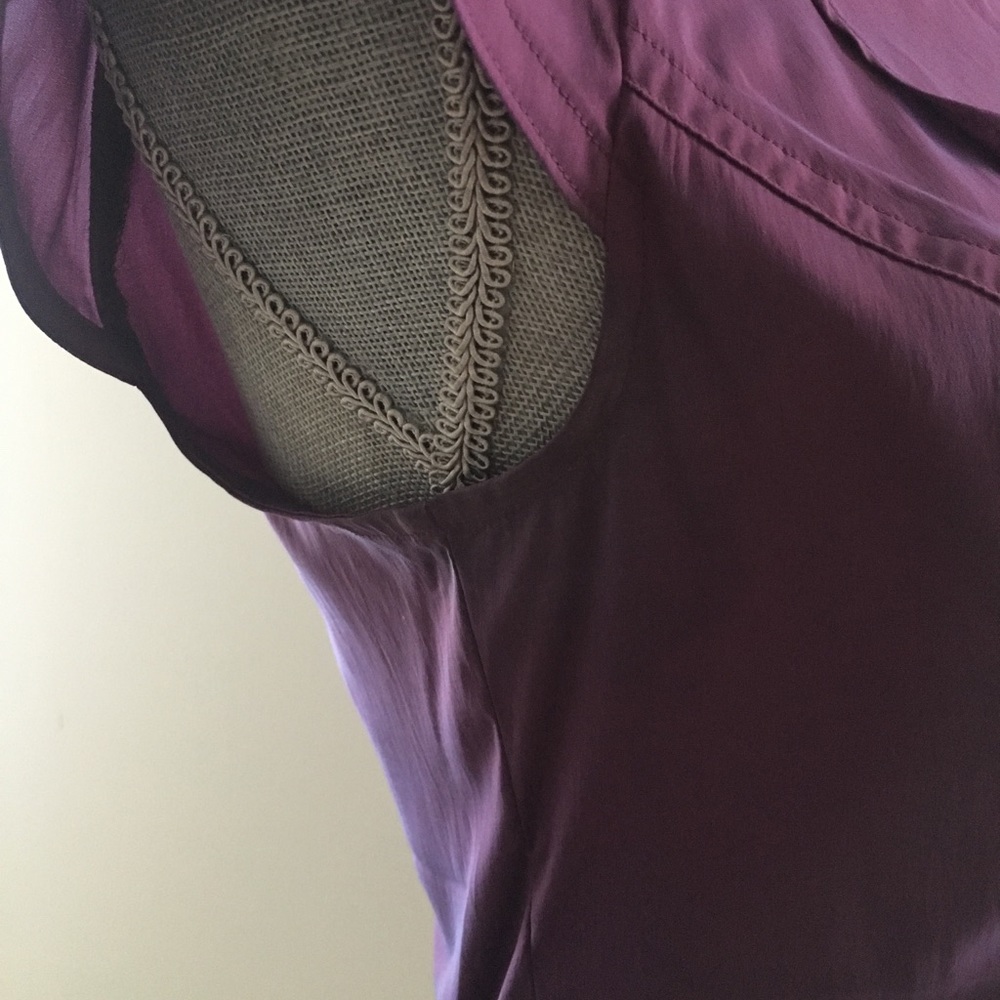 Express Purple Ruffle Cap-Sleeve Blouse - Picture 5 of 8
